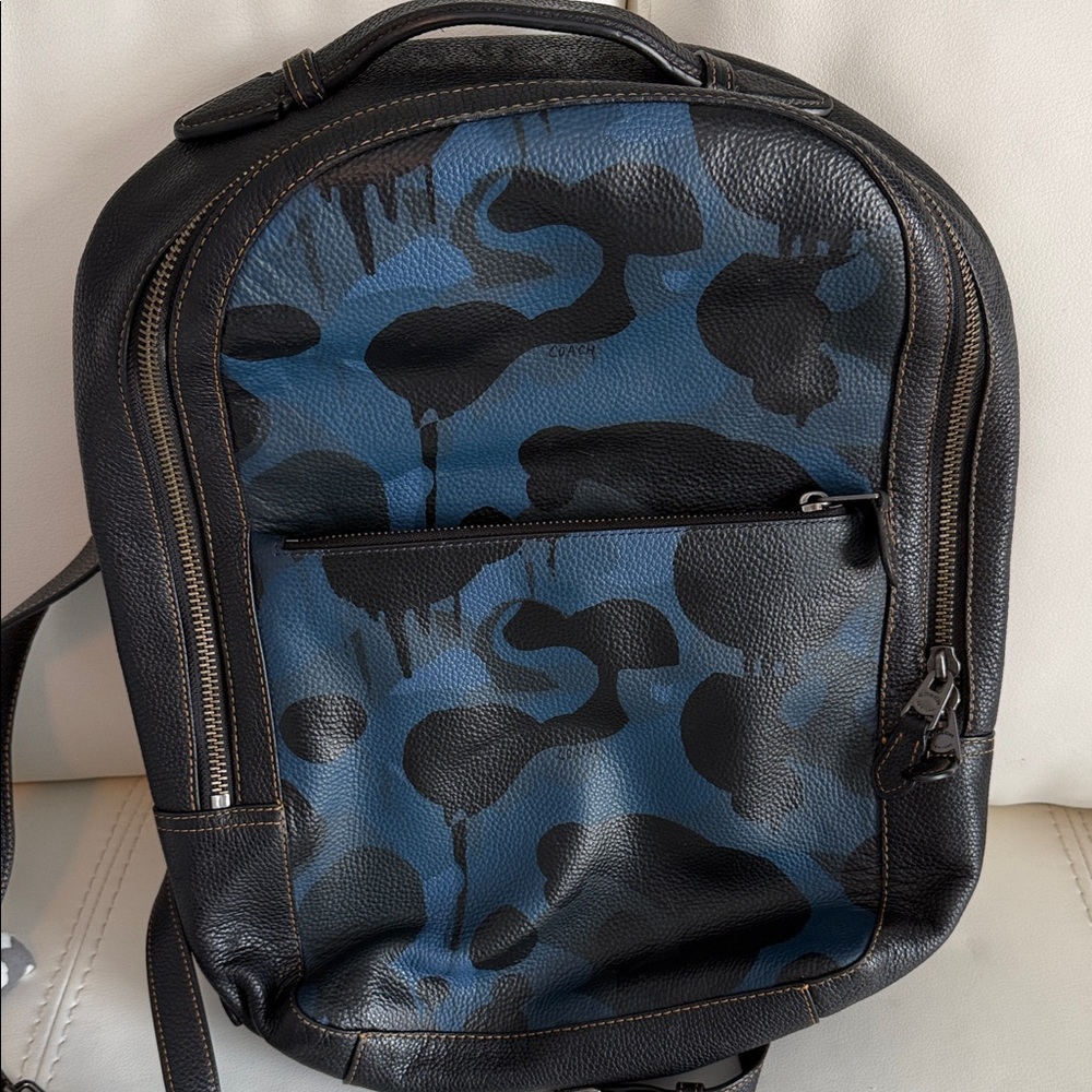 Coach Black and Blue Camouflage backpack. Great quality leather.